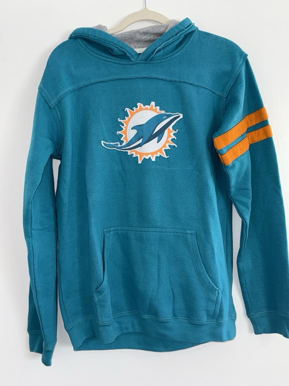 NFL Vintage Exposed Seam Miami Dolphins Youth Sz L Hoodie Grunge Retro Athletic
